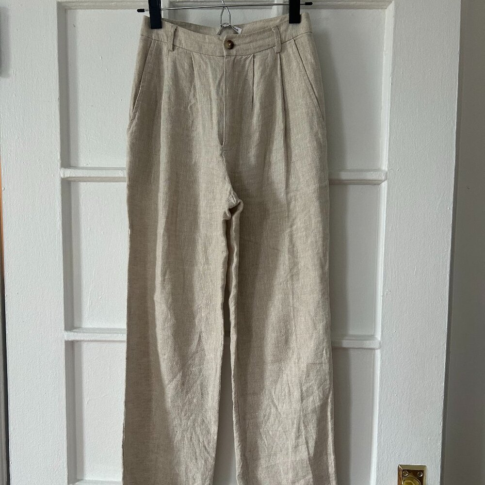 Reformation Petites Alex Linen Pant, Oatmeal -- 2P - Picture 2 of 7